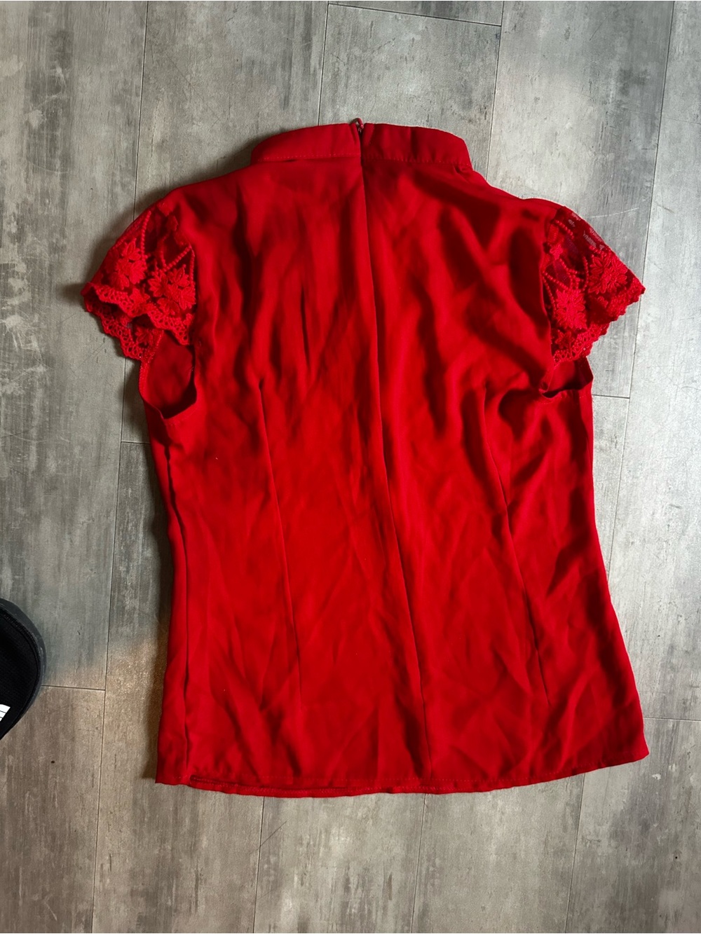 Red Lace-Trim Mock Neck Women's Top - Picture 3 of 7